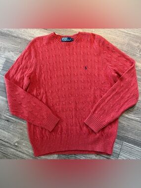POLO RALPH LAUREN x Vintage 100% Silk Cable Knit Crew Sweater Red Heather Sz L